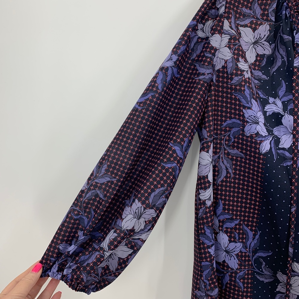 Shoshanna Mixed Floral Print Chiffon Ruffle Tie Neck 3/4 Sleeve Blouse S… - Picture 7 of 13